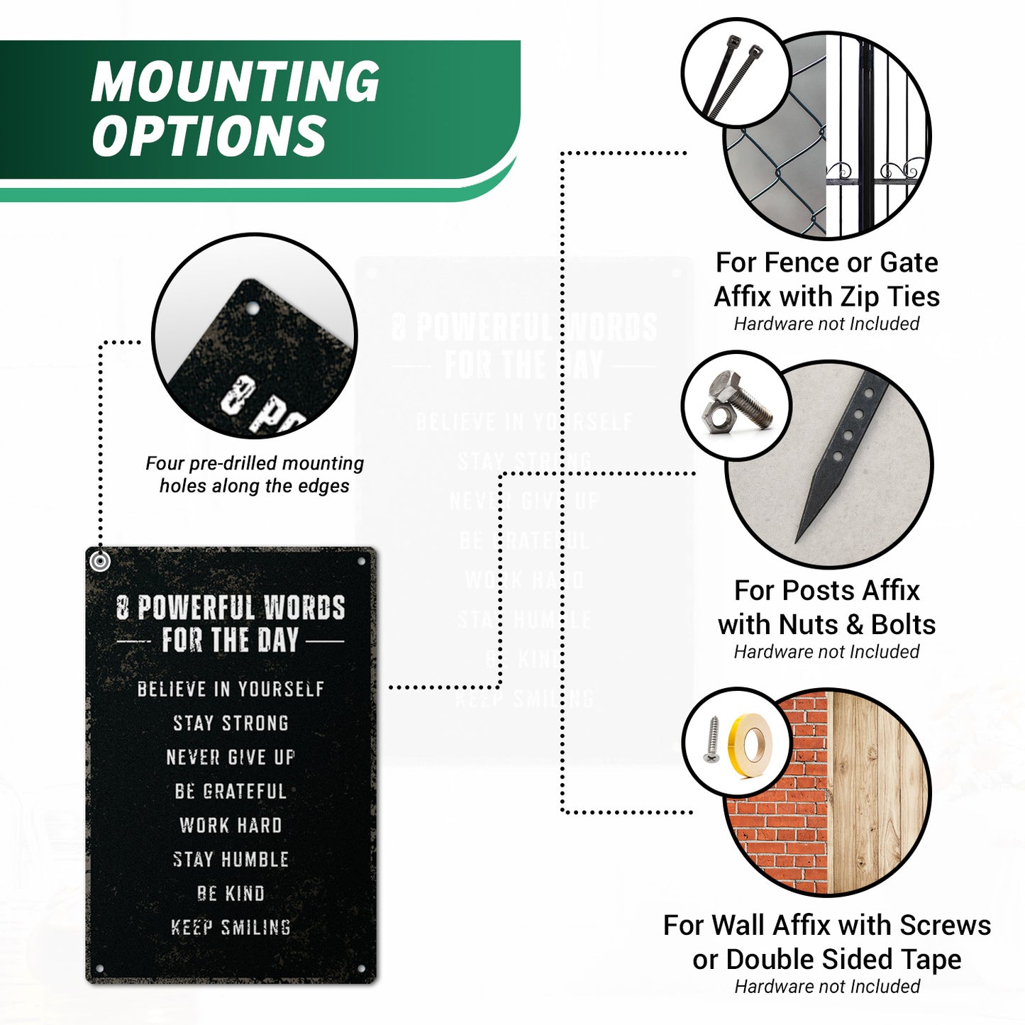 8 x 12in Motivational Sign: 8 Powerful Words for the Day