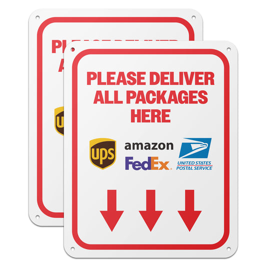8 x 10in Mail Sign: Please Deliver All Packages Here (Down Arrow)