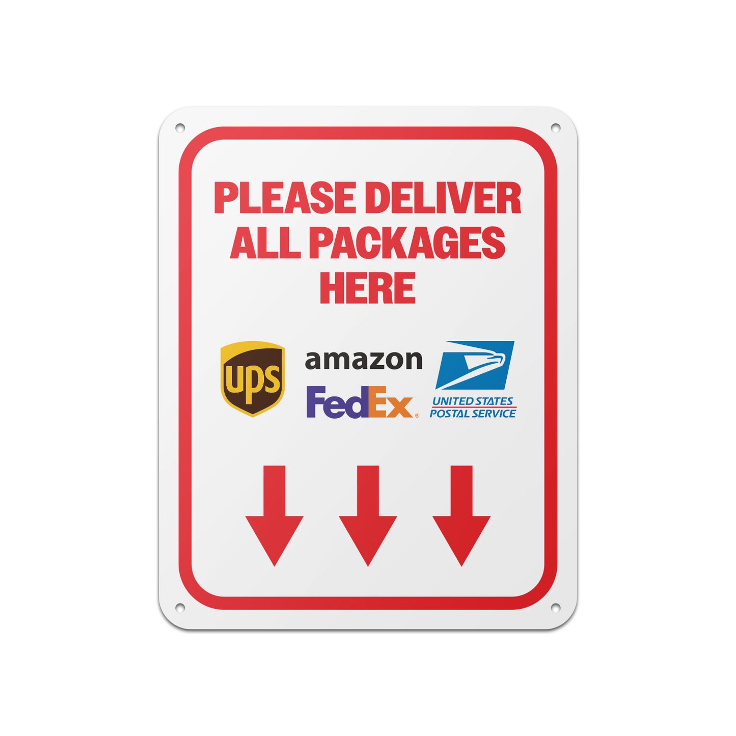 8 x 10in Mail Sign: Please Deliver All Packages Here (Down Arrow)