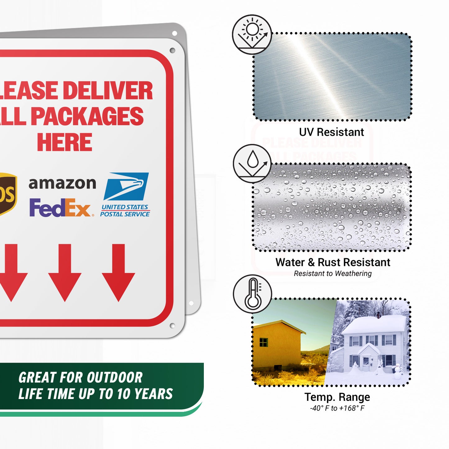 8 x 10in Mail Sign: Please Deliver All Packages Here (Down Arrow)