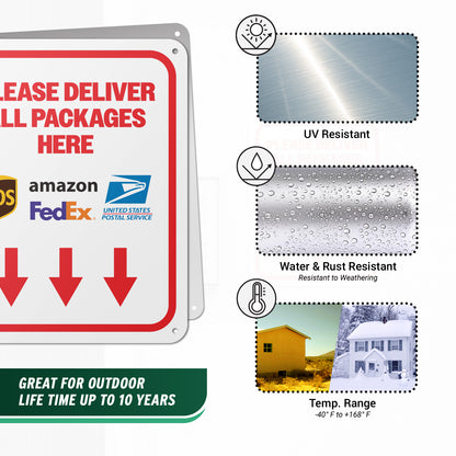 8 x 10in Mail Sign: Please Deliver All Packages Here (Down Arrow)