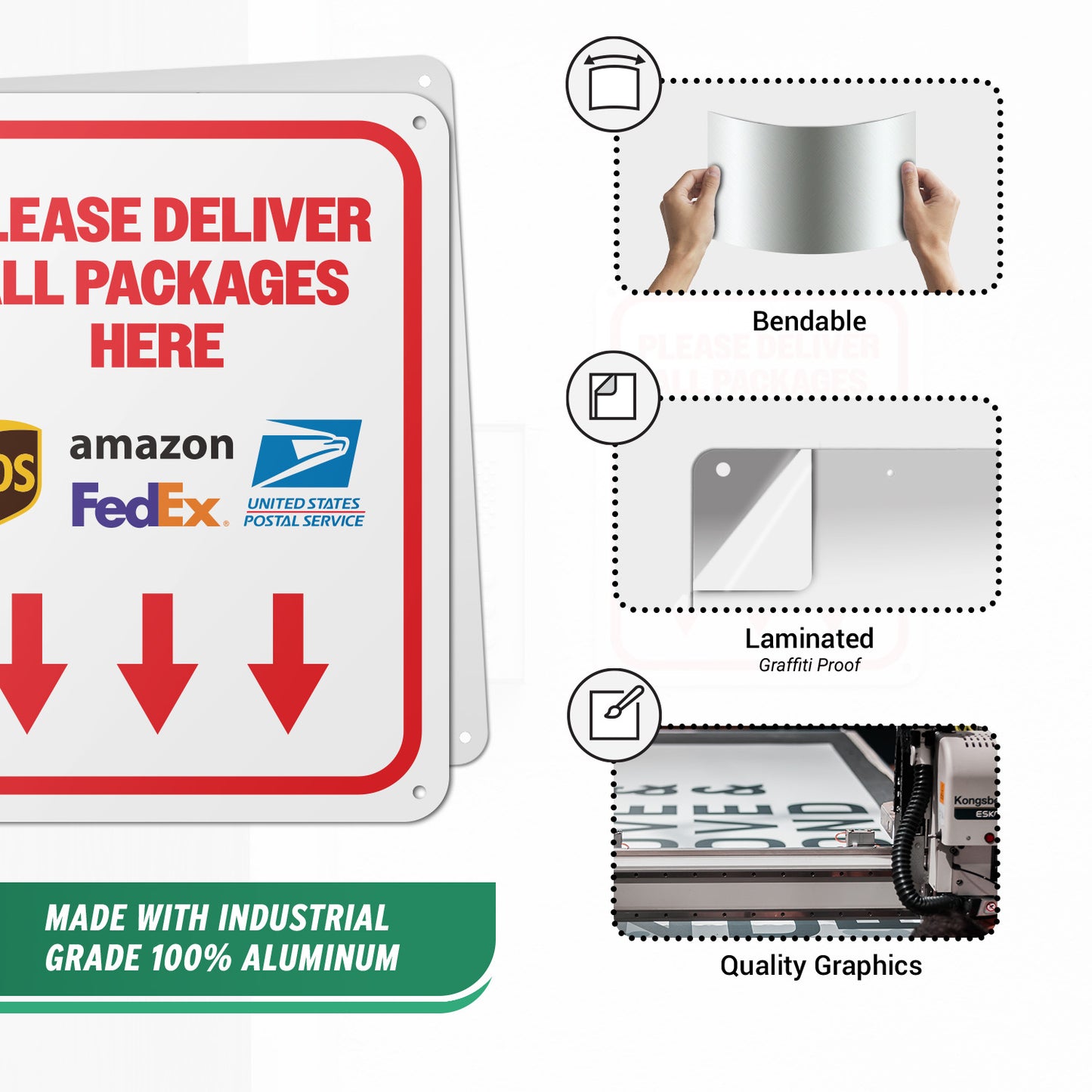 8 x 10in Mail Sign: Please Deliver All Packages Here (Down Arrow)