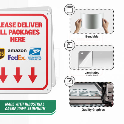 8 x 10in Mail Sign: Please Deliver All Packages Here (Down Arrow)