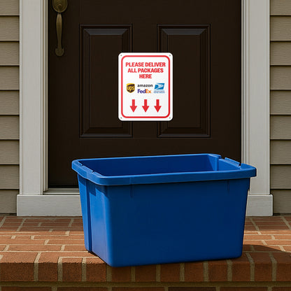 8 x 10in Mail Sign: Please Deliver All Packages Here (Down Arrow)