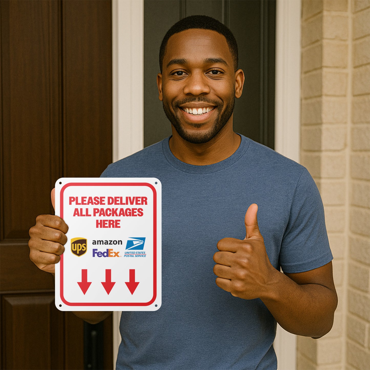 8 x 10in Mail Sign: Please Deliver All Packages Here (Down Arrow)