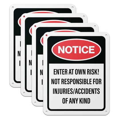 8 x 10in Trespassing Warning Sign: Notice! Enter At Your Own Risk