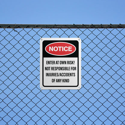 8 x 10in Trespassing Warning Sign: Notice! Enter At Your Own Risk