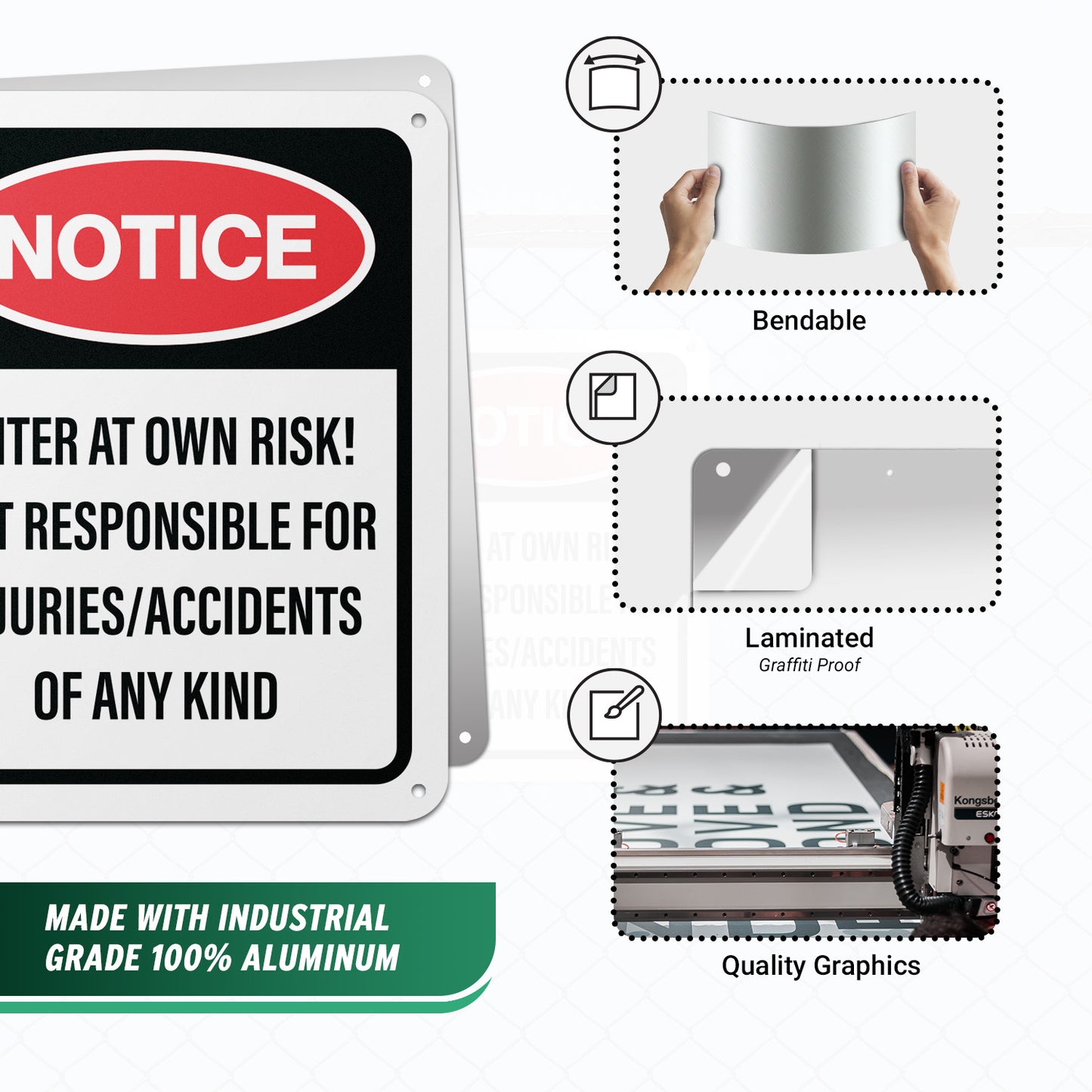 8 x 10in Trespassing Warning Sign: Notice! Enter At Your Own Risk