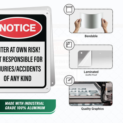 8 x 10in Trespassing Warning Sign: Notice! Enter At Your Own Risk