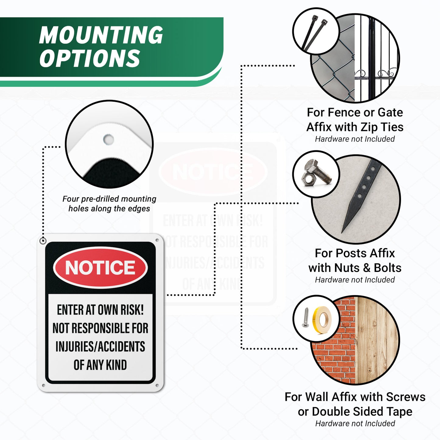 8 x 10in Trespassing Warning Sign: Notice! Enter At Your Own Risk