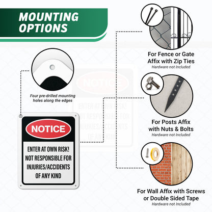 8 x 10in Trespassing Warning Sign: Notice! Enter At Your Own Risk