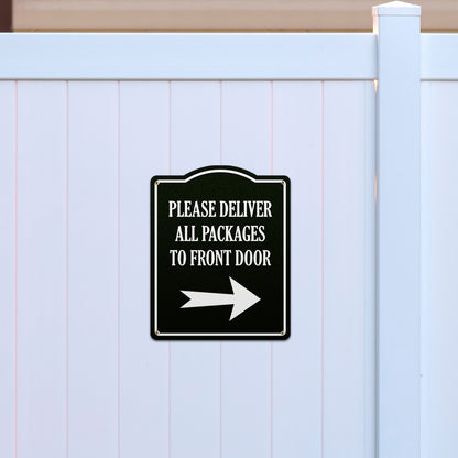 8 x 10in Mail Sign: Please Deliver All Packages to Front Door (Right Arrow)