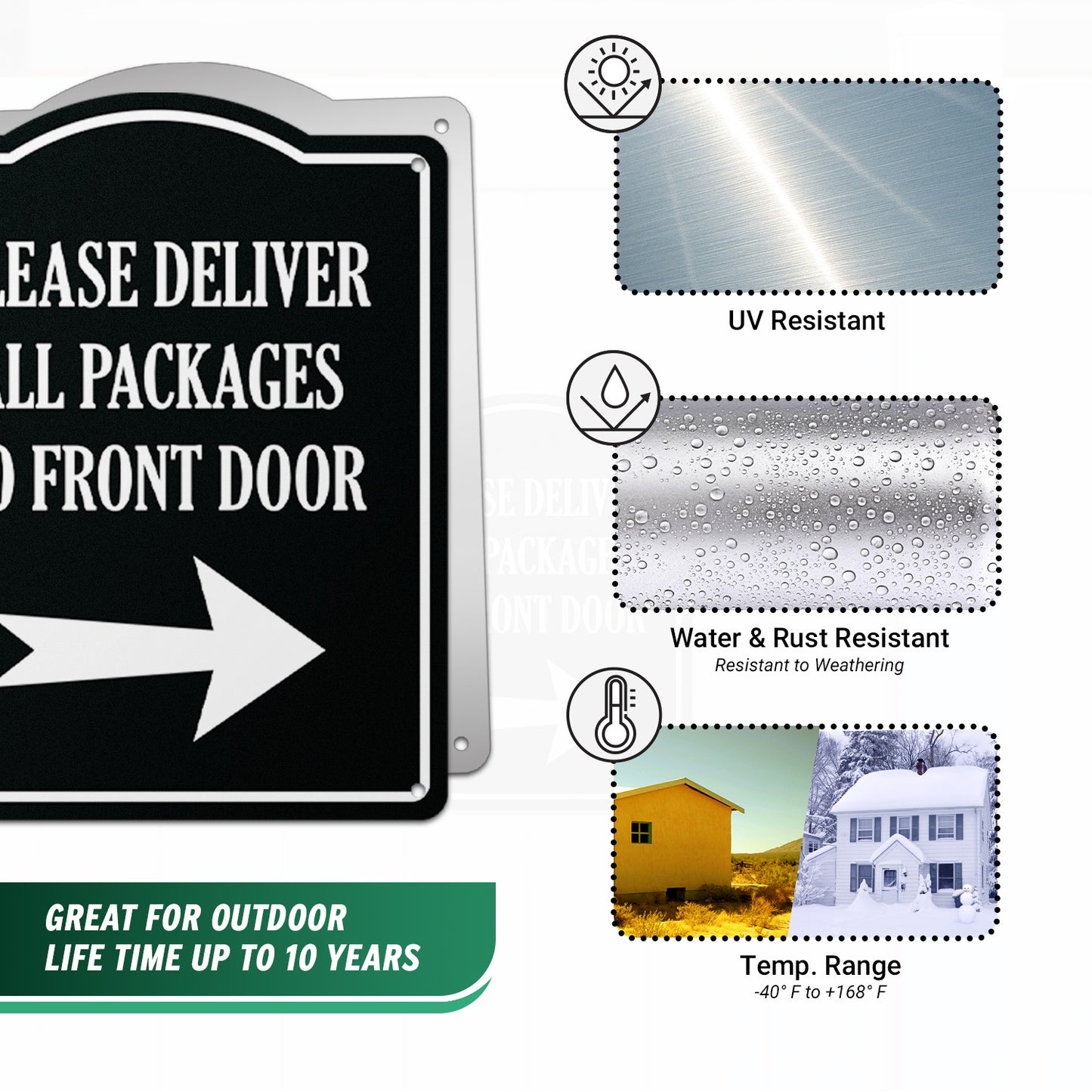 8 x 10in Mail Sign: Please Deliver All Packages to Front Door (Right Arrow)