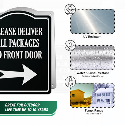 8 x 10in Mail Sign: Please Deliver All Packages to Front Door (Right Arrow)
