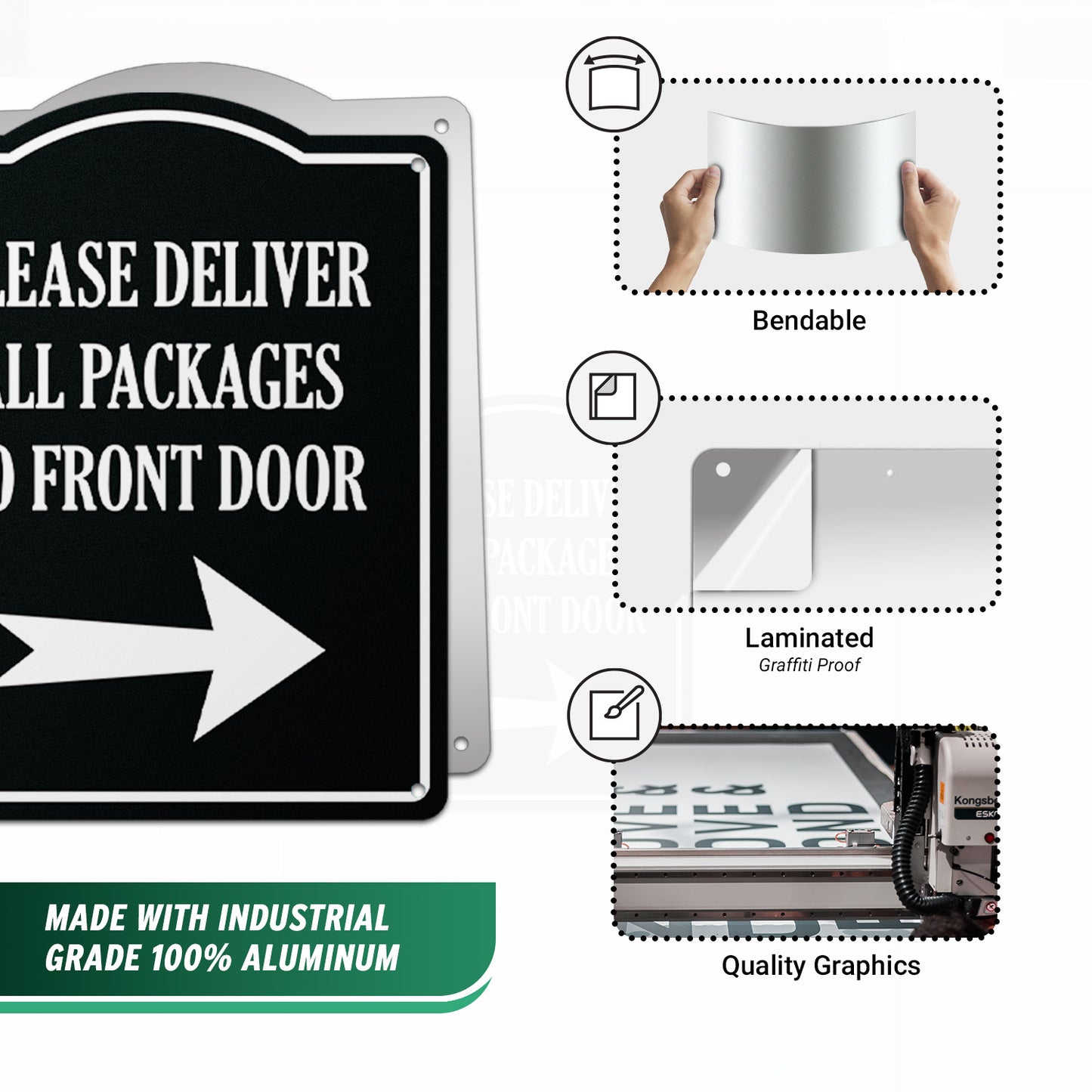 8 x 10in Mail Sign: Please Deliver All Packages to Front Door (Right Arrow)