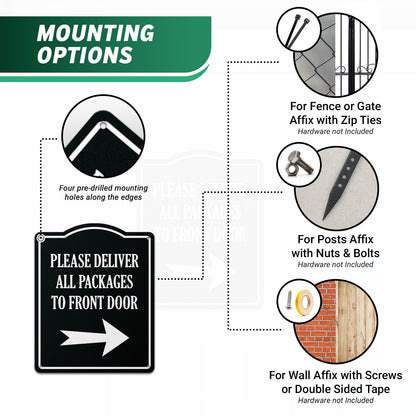 8 x 10in Mail Sign: Please Deliver All Packages to Front Door (Right Arrow)