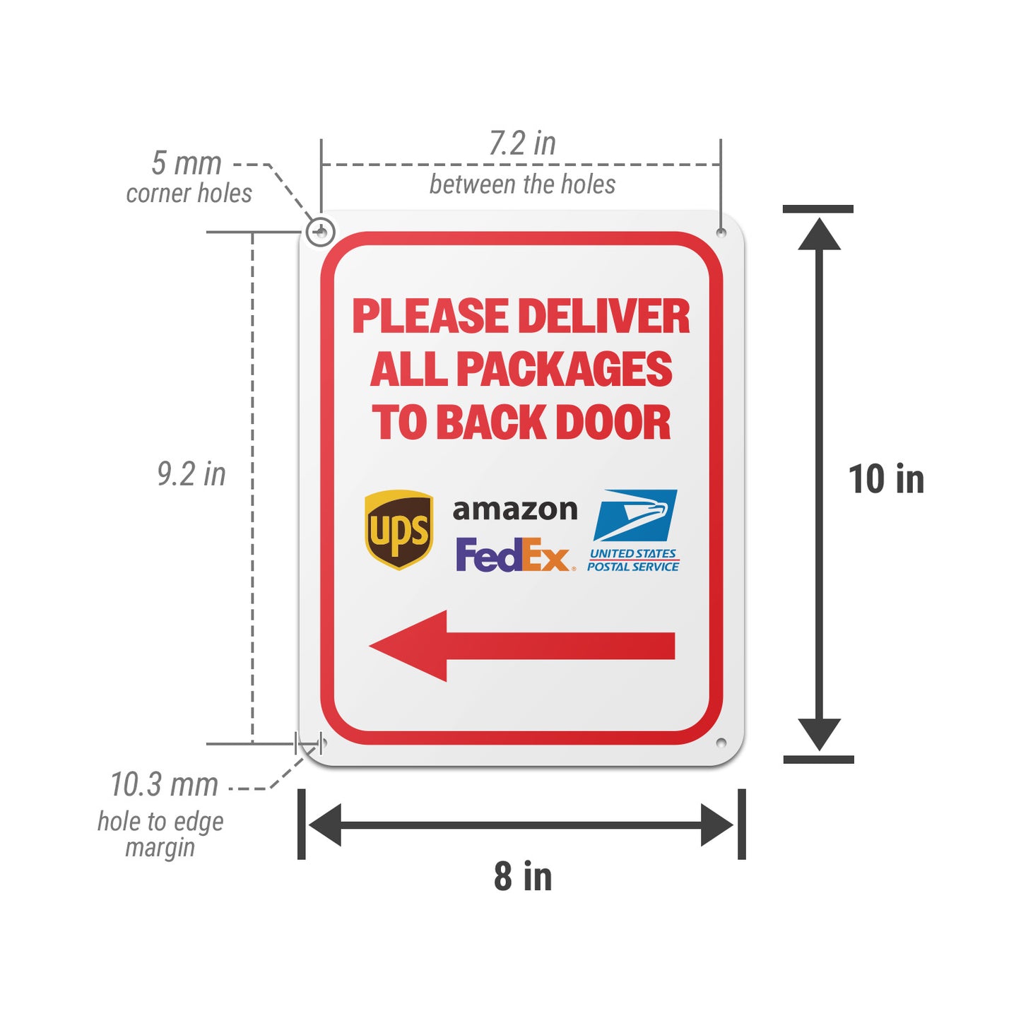 8 x 10in Mail Sign: Please Deliver All Packages to Back Door