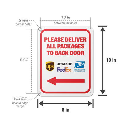 8 x 10in Mail Sign: Please Deliver All Packages to Back Door