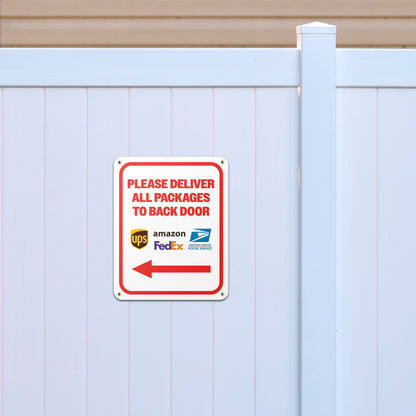 8 x 10in Mail Sign: Please Deliver All Packages to Back Door