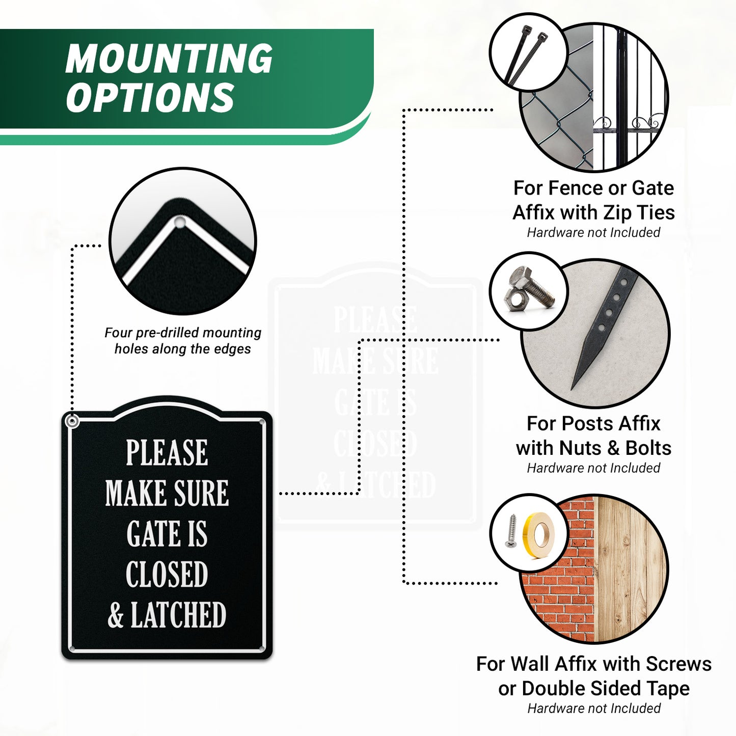 8 x 10in Caution Sign: Please Make Sure Gate is Closed & Latched