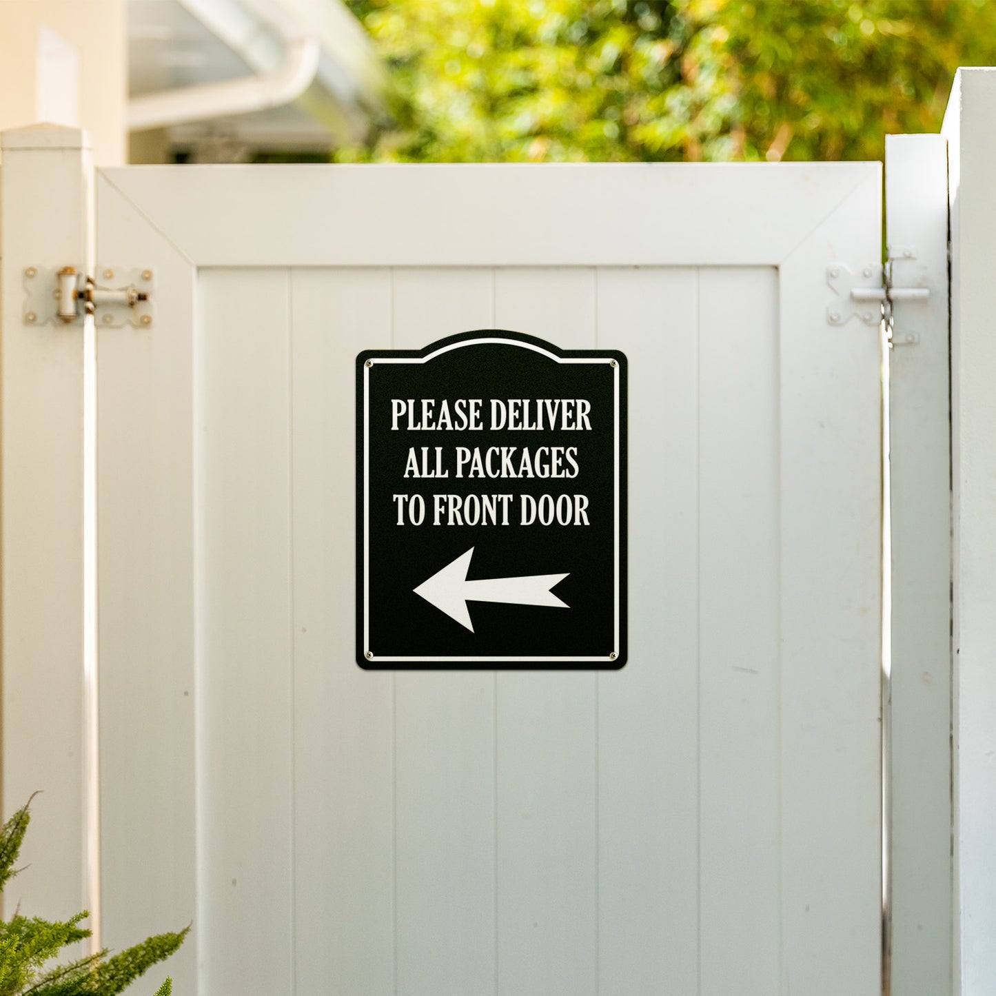 8 x 10in Mail Sign: Please Deliver All Packages to Front Door (Left Arrow)