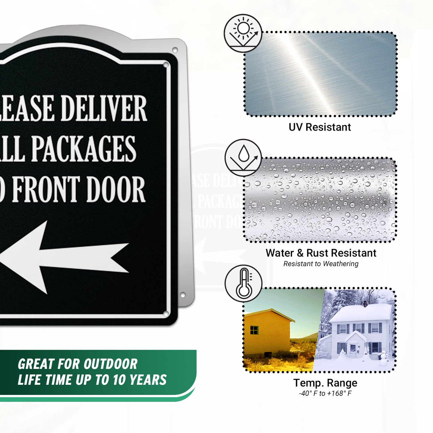 8 x 10in Mail Sign: Please Deliver All Packages to Front Door (Left Arrow)
