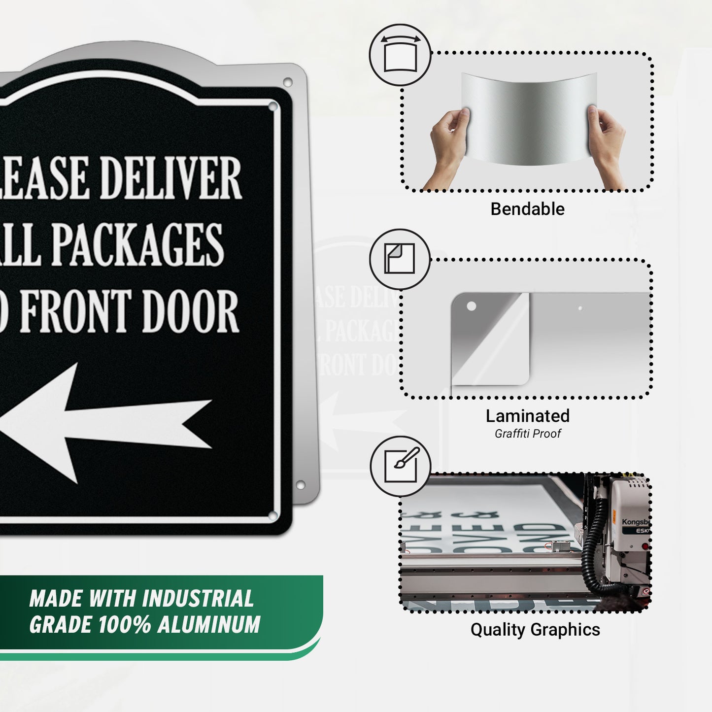 8 x 10in Mail Sign: Please Deliver All Packages to Front Door (Left Arrow)