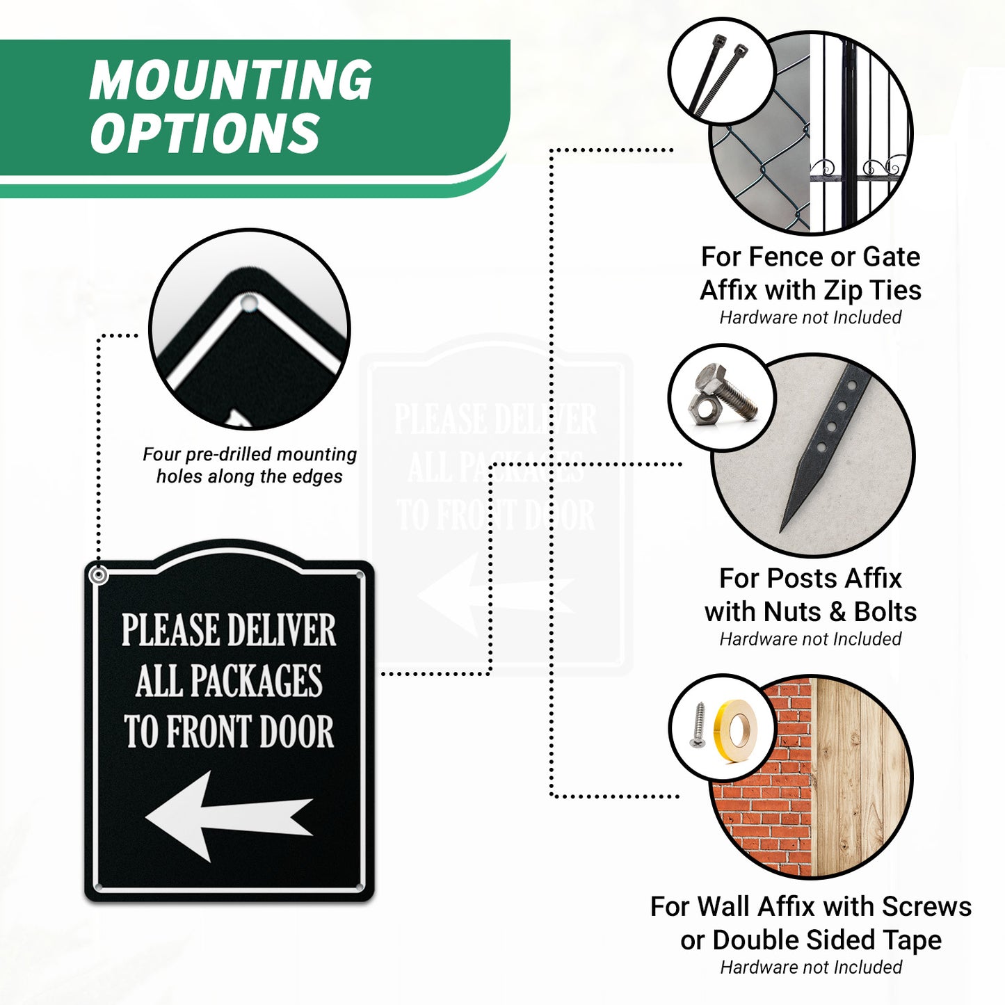8 x 10in Mail Sign: Please Deliver All Packages to Front Door (Left Arrow)