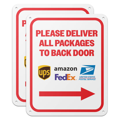 8 x 10in Mail Sign: Please, Deliver All Packages to the Back Door (Right Arrow)