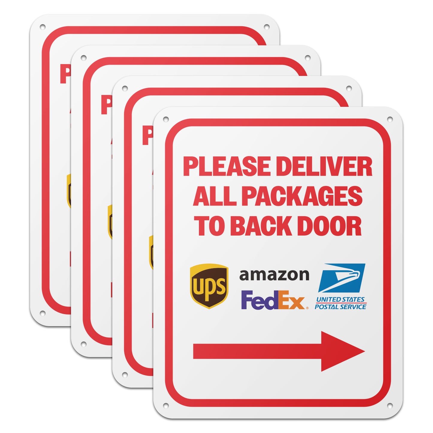 8 x 10in Mail Sign: Please, Deliver All Packages to the Back Door (Right Arrow)