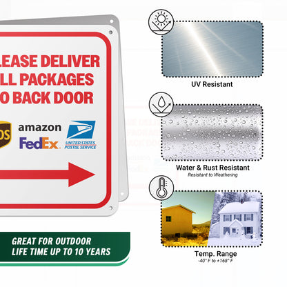 8 x 10in Mail Sign: Please, Deliver All Packages to the Back Door (Right Arrow)