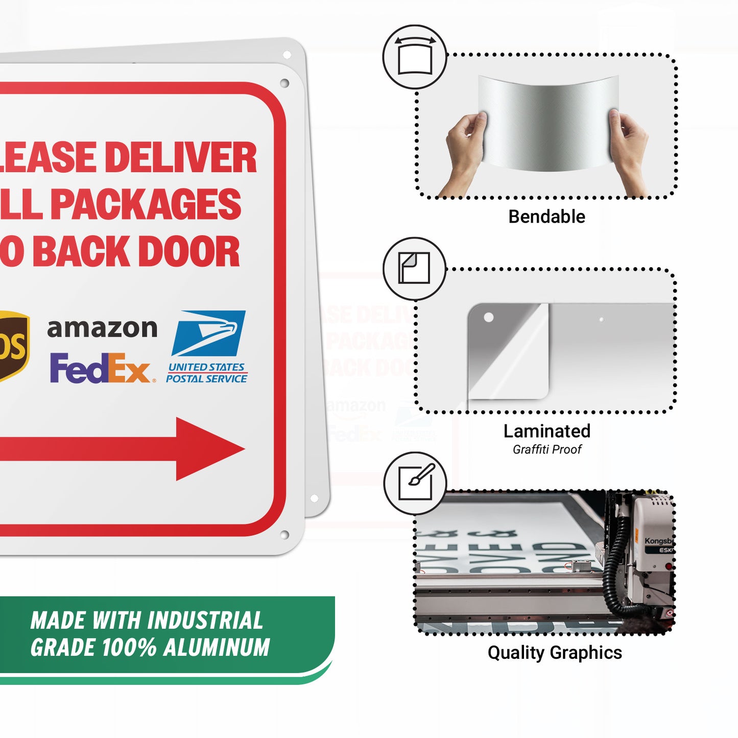 8 x 10in Mail Sign: Please, Deliver All Packages to the Back Door (Right Arrow)