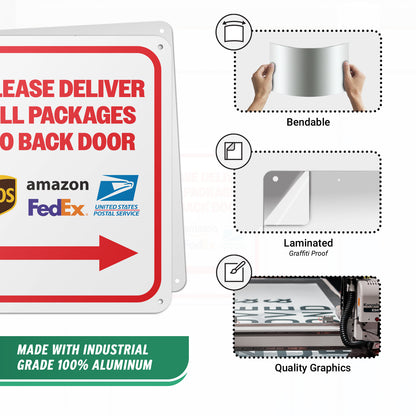 8 x 10in Mail Sign: Please, Deliver All Packages to the Back Door (Right Arrow)