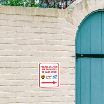 8 x 10in Mail Sign: Please, Deliver All Packages to the Back Door (Right Arrow)
