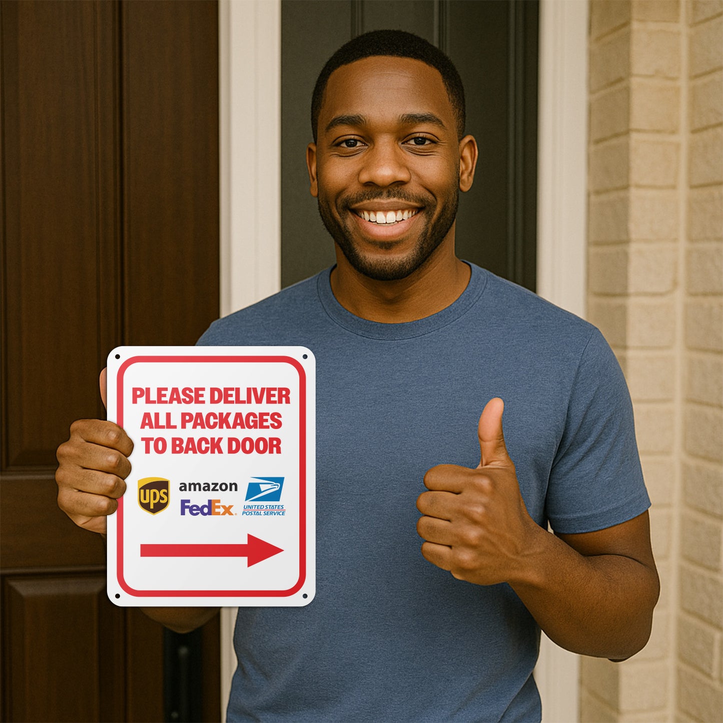 8 x 10in Mail Sign: Please, Deliver All Packages to the Back Door (Right Arrow)