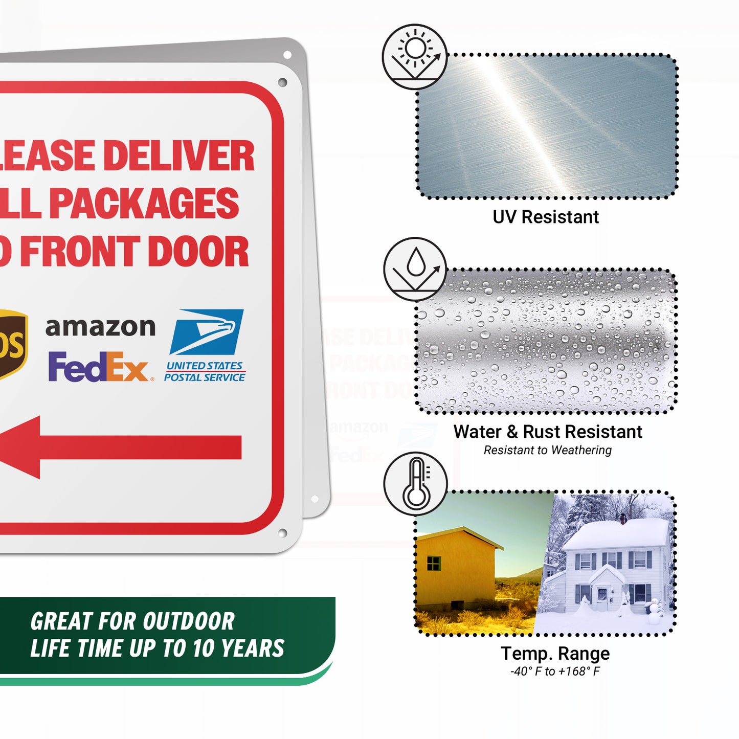 8 x 10in Mail Sign: Please Deliver All Packages to Front Door (Red Arrow)