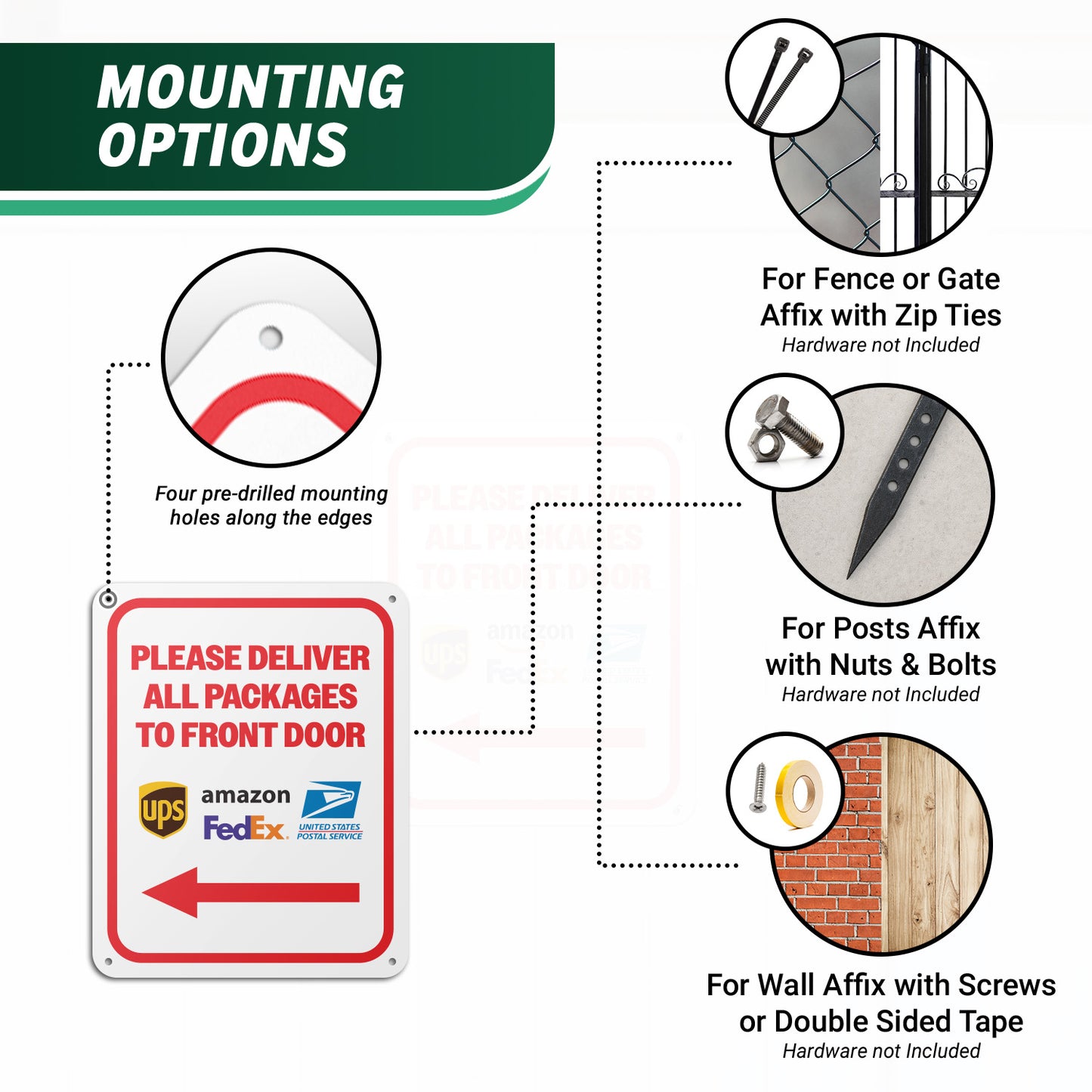 8 x 10in Mail Sign: Please Deliver All Packages to Front Door (Red Arrow)