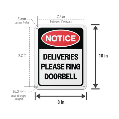 8 x 10in Aluminum Sign: Notice Please Ring Doorbell