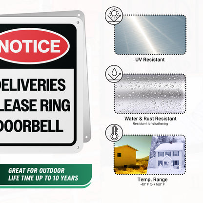 8 x 10in Aluminum Sign: Notice Please Ring Doorbell