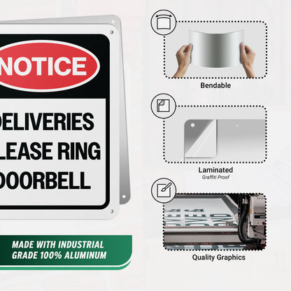 8 x 10in Aluminum Sign: Notice Please Ring Doorbell