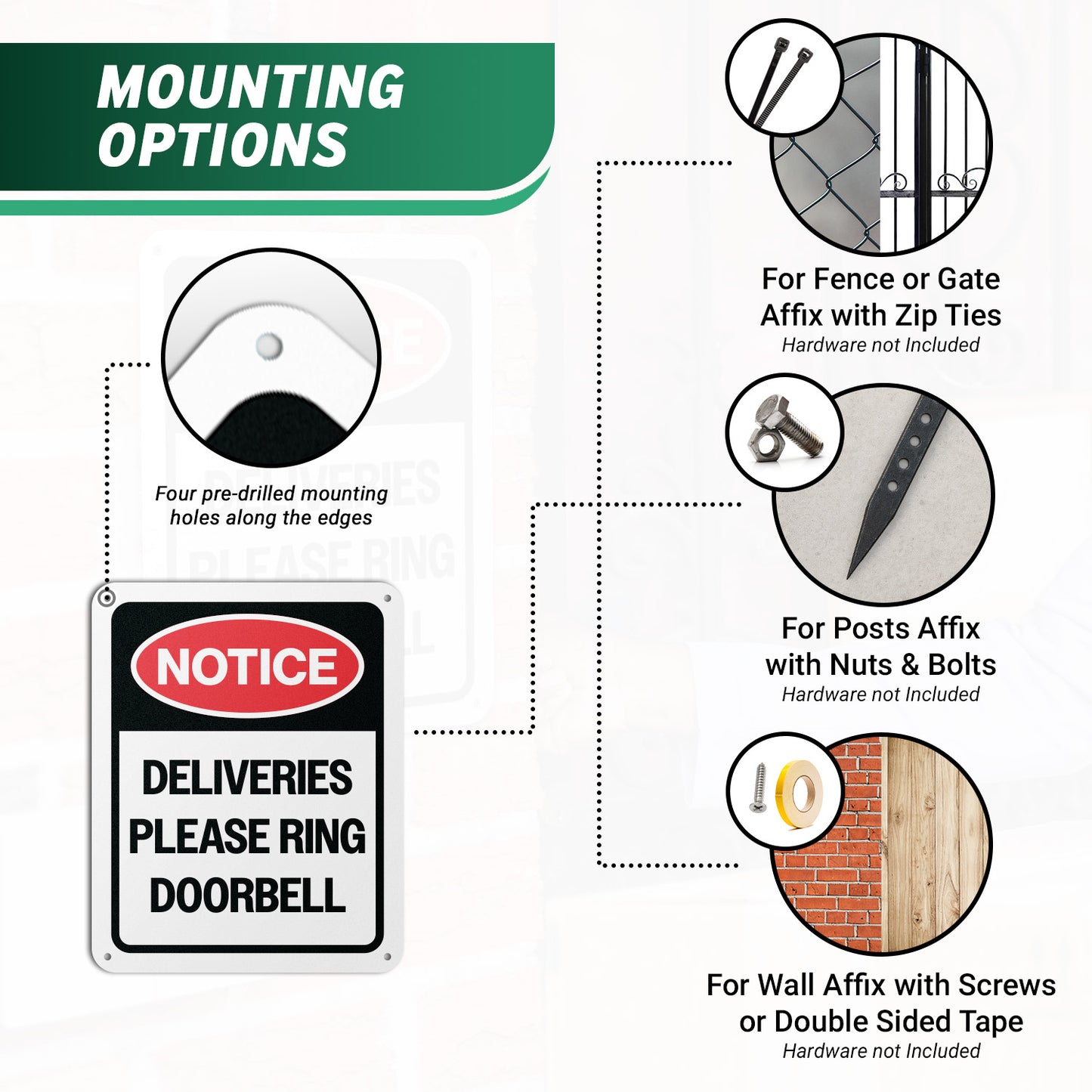 8 x 10in Aluminum Sign: Notice Please Ring Doorbell