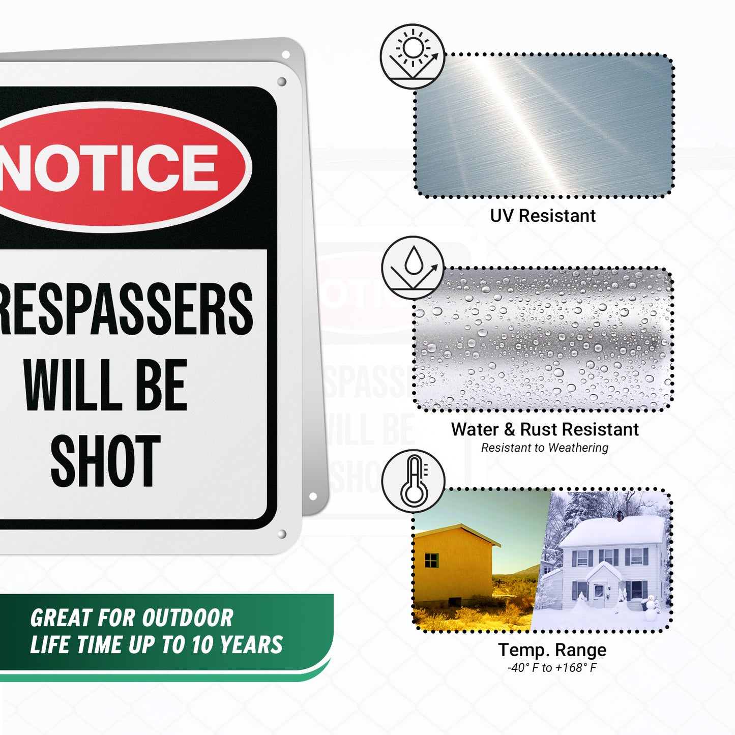 8 x 10in Warning Sign: Trespassers Will Be Shot Notice