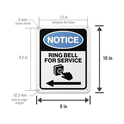 8 x 10in Aluminum Sign: Ring Bell for Service Notice