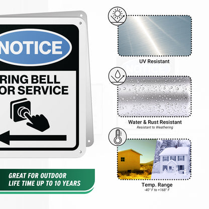 8 x 10in Aluminum Sign: Ring Bell for Service Notice