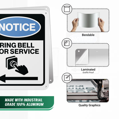 8 x 10in Aluminum Sign: Ring Bell for Service Notice