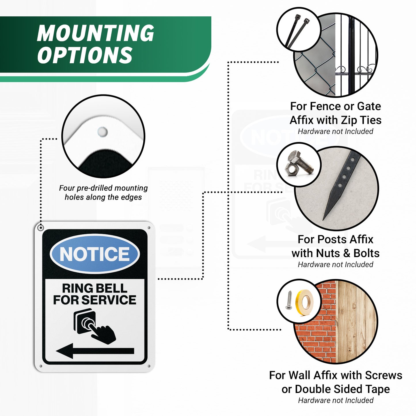 8 x 10in Aluminum Sign: Ring Bell for Service Notice