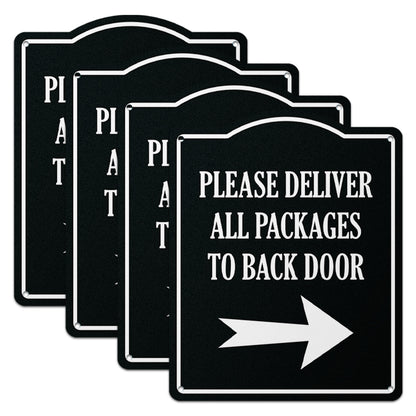 8 x 10in Aluminum Sign: Please Deliver All Packages to Back Door (Right Arrow)