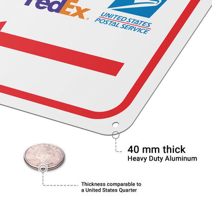 8 x 10in Aluminum Sign: Please Deliver All Packages to Garage Door (Left Arrow)