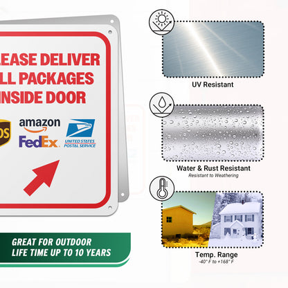 8 x 10in Delivery Sign: Please Deliver All Packages Inside Door