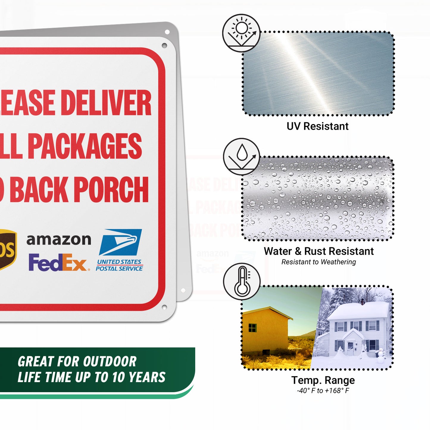 8 x 10in Aluminum Sign: Please Deliver All Packages to Back Porch